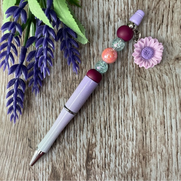 Writing Pen Flower Elephant Pear Artisan Beaded Gift Custom Handcrafted Office - Picture 3 of 6